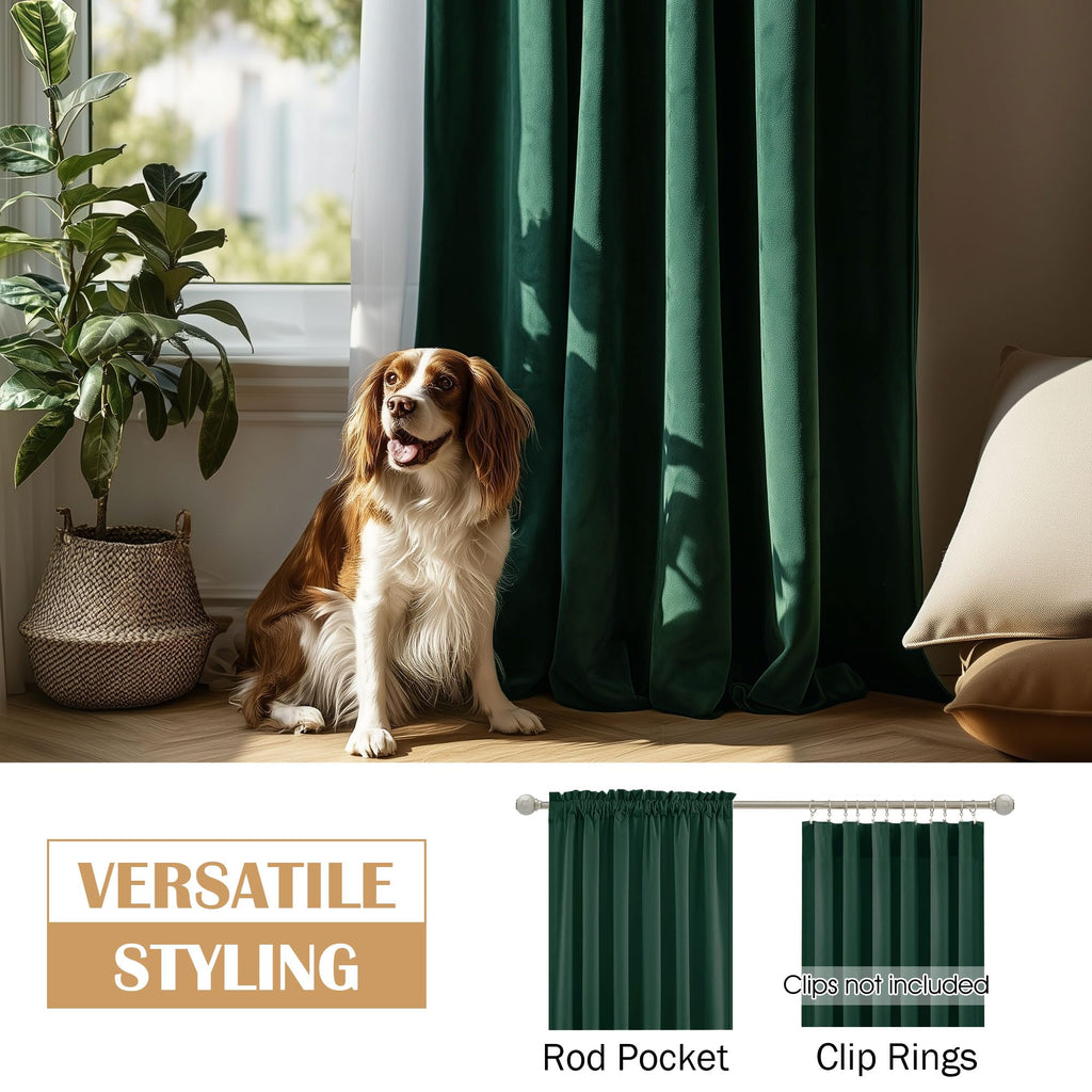 Velvet Curtains Living Room Dark Green 52x108 2 Panels