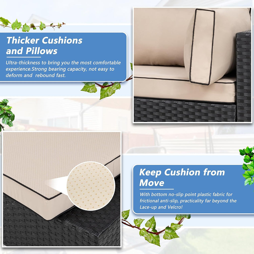7 Pieces Outdoor Patio Sectional Sofa Couch, Wicker Furniture Conversation Sets with Washable Cushions & Glass Coffee