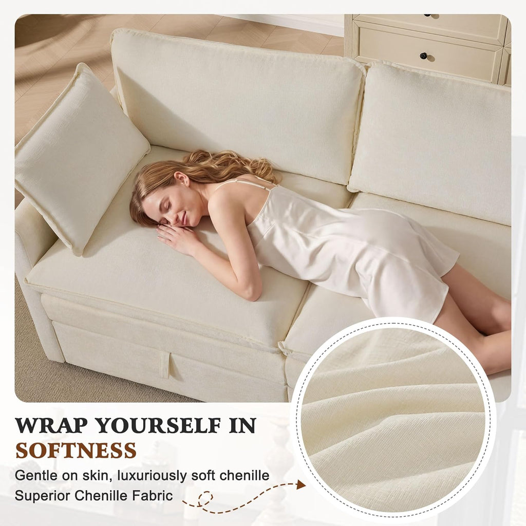 103" Modular Sectional Sofa with Storage, L Shaped Cloud Couch with Movable Ottomans & 4 Pillows, Chenille Deep Seat