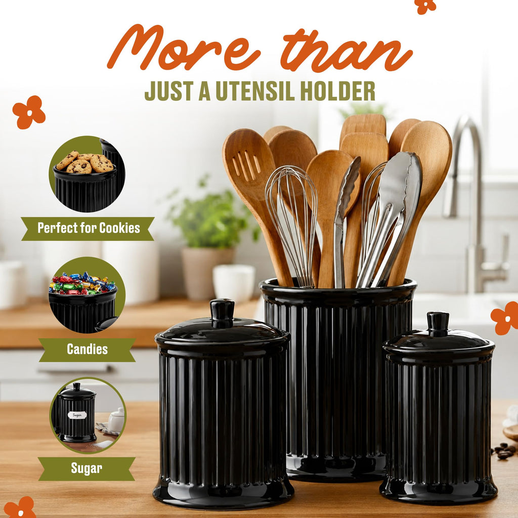 Simsbury Black Stoneware Canister, Set of 3