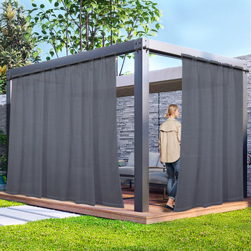 2 Panels Outdoor Sheer Curtains, Gray Privacy Curtains Waterproof, Indoor Outdoor Drapes for Gazebo Pergola Balcony