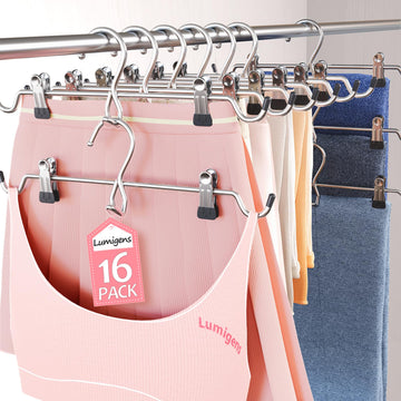 Pants Hangers Space Saving, Stackable Skirt Hangers with Clips, Hanging Closet Organizer and Storage, Clothes Hangers