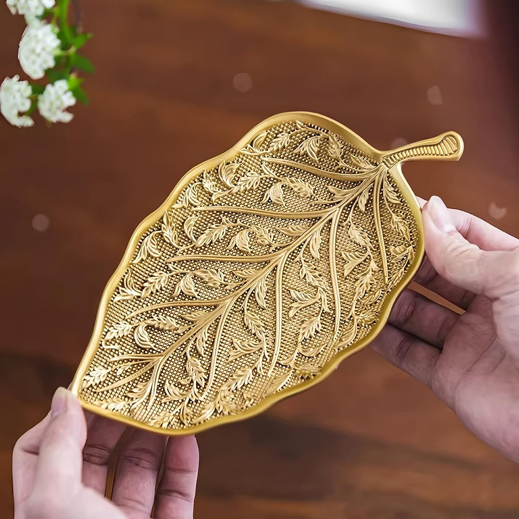 Brass Leaf Jewelry Dish Tray,Gold Decorative Ring and Trinket Holder-Decorative Trinket Dish for Rings Earrings