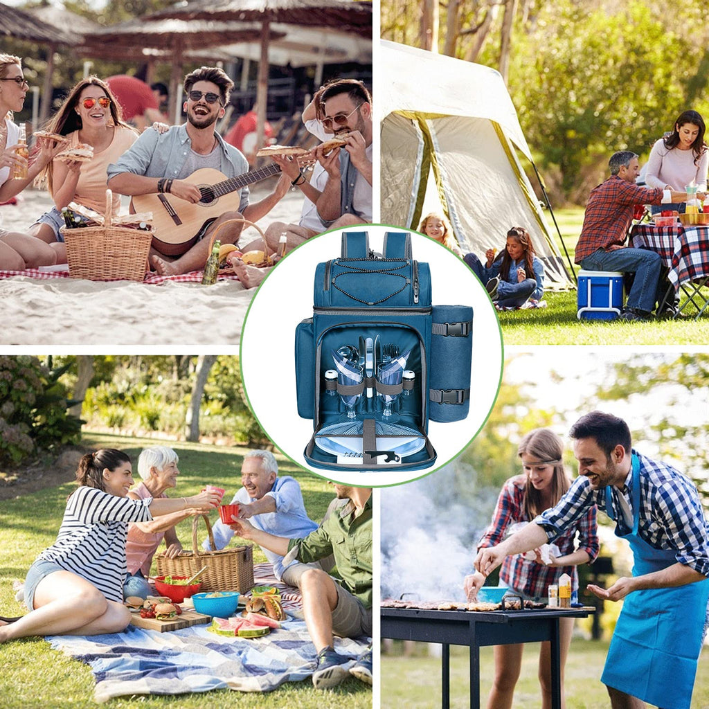 Picnic Basket Backpack for 2 Person with Insulated Leak Proof Cooler Compartment, Wine Holder, Fleece Blanket, Cutlery