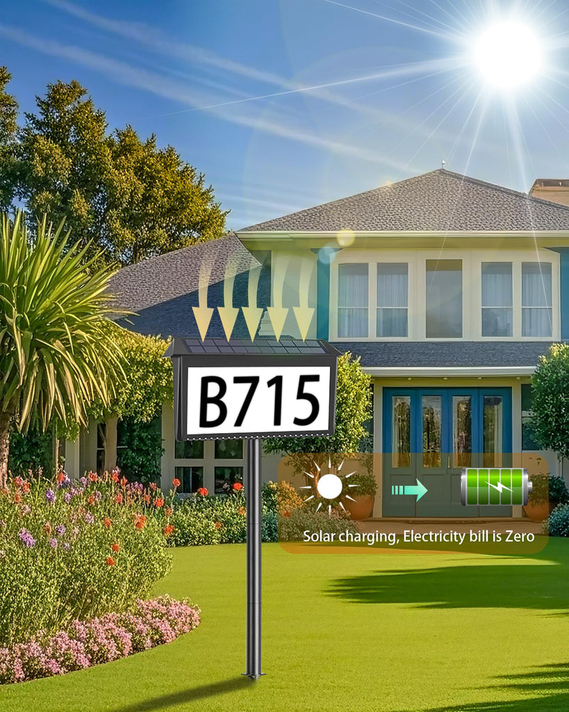 Solar House Numbers for Outside, Waterproof Illuminated House Number Plaque, Solar Led Address Sign for Yard, Home