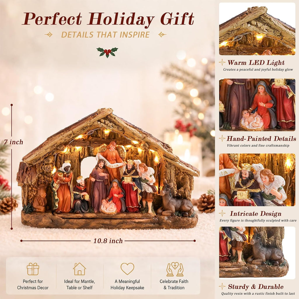 Nativity Scene Indoor, Nativity Set Holy Family Figurine for Christmas