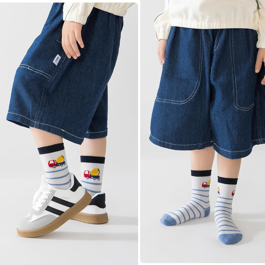 Toddler Boys Cotton Socks Little Kids Big Boys Crew Dress Socks Colorful Striped Cartoon Dinosaur Car socks