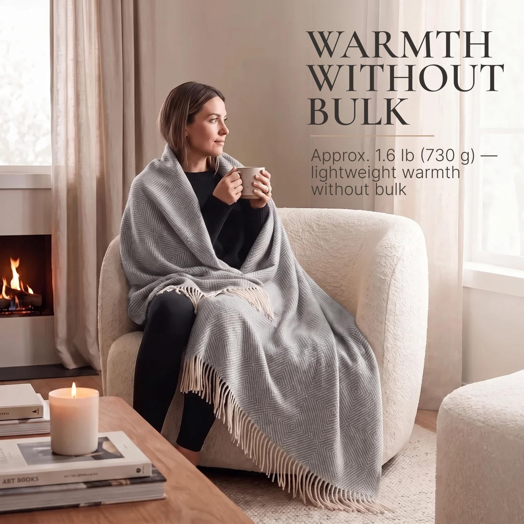 Merino Wool Blanket, Warm & Soft Throw for Bed & Couch, 55 x 79 in