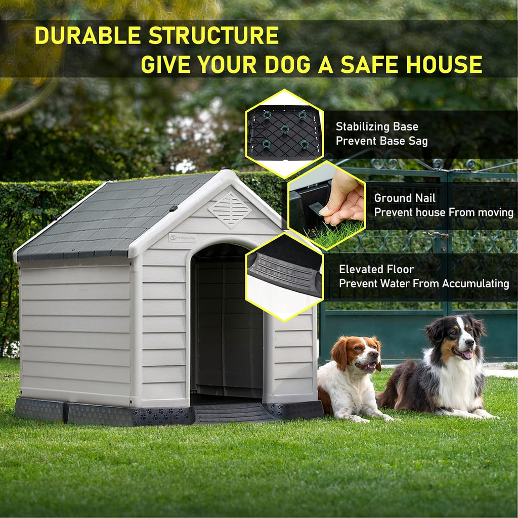 Large Dog House, Indoor/Outdoor, Gray 38.8" L x 35" W x 37.4" H