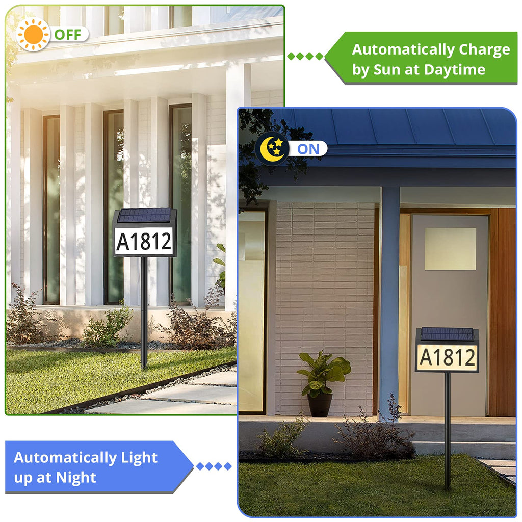 Solar Address Sign Lighted House Numbers for Yard, 3-light Modes