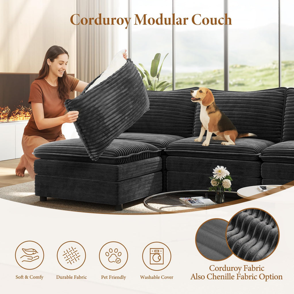 142" Cloud Sleeper Couch Living Room, Sectional Sofabed, Grey