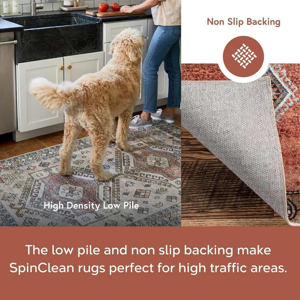 Alicia Machine Washable Medallion Area Rug, Rust, Rectangular, 0.15" Thick