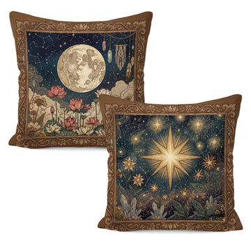 Celestial Night Sky Star Tarot Pillow Covers 18x18, Mystical Crystal Forest Botanical Witchy Astrology Decorative