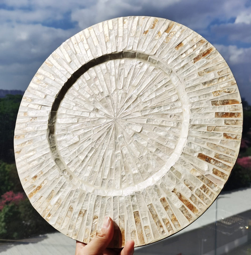 Mother of Pearl Charger Plates, 13 Inch Set of 2, Champagne Gold