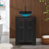 24" Black Modern Bathroom Vanity with Vessel Sink - Grooved Vanity Cabinet Combo