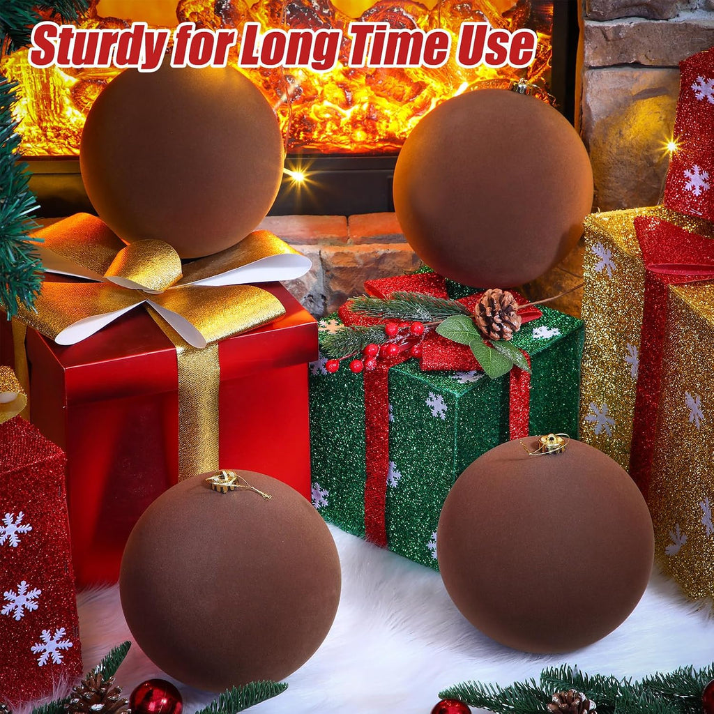 4 Pcs 8 Inch Extra Large Velvet Christmas Balls Oversized Huge Big Christmas Tree Ornaments Balls for Family Holiday