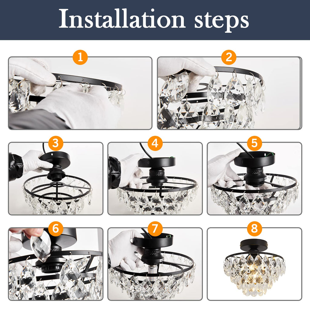 Modern E26 Small Crystal Chandelier Semi Flush Mount Ceiling Light Fixture Gold Ceiling Lamp Bedroom Bathroom Closet