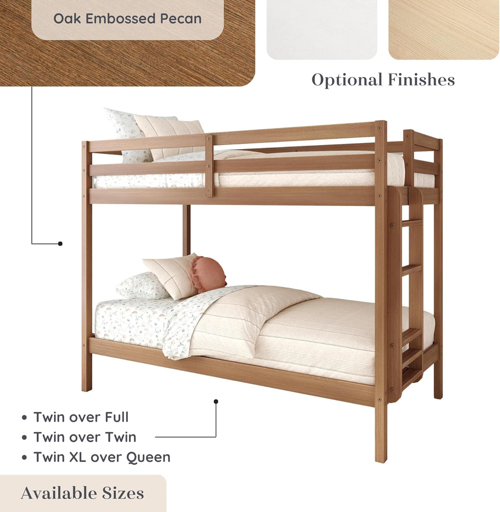 Bear Twin Over Twin Bunk Bed, Sturdy Bunk Bed Frame for Kids, Plywood Bunk with Ladder, Guardrail, and Slats