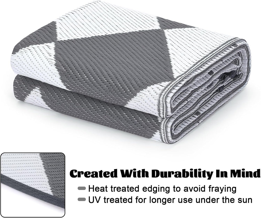 Outdoor Rug, Reversible Waterproof Plastic Patio Mat, UV Resistant Large Floor Mat with Carry Bag, P