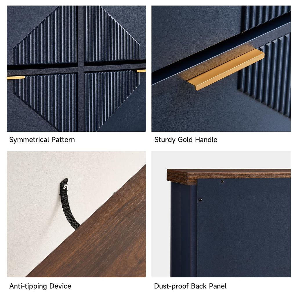 Shoe Cabinet with 4 Flip Drawers & Symmetric Groove Pattern