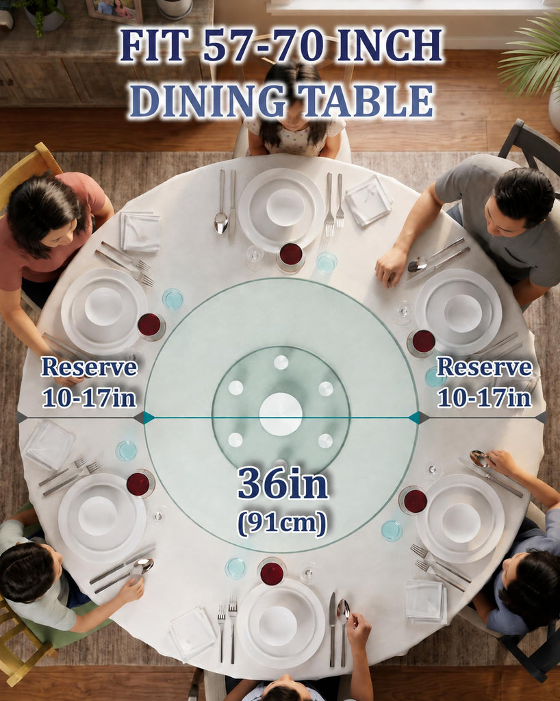 36" Glass Lazy Susan for Dining Table with 6 Rotating Wheels Table Top Centerpiece Kitchen Turntable Large Round