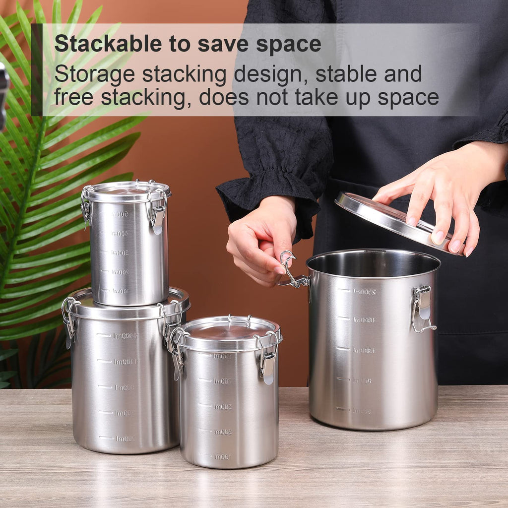 4 Pcs Stainless Steel Airtight Food Containers 84oz 54oz 34oz 17oz Coffee Bean Flour Sugar Tea Cereal Cookie Metal