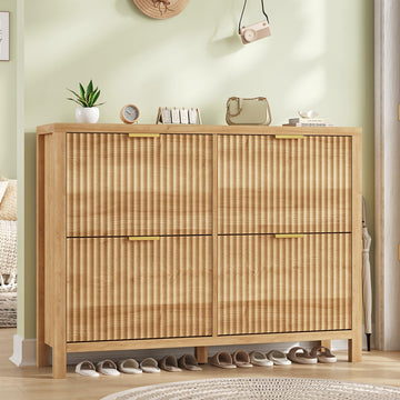 47" Fluted Shoe Cabinet Stoarge with 4 Flip Drawers