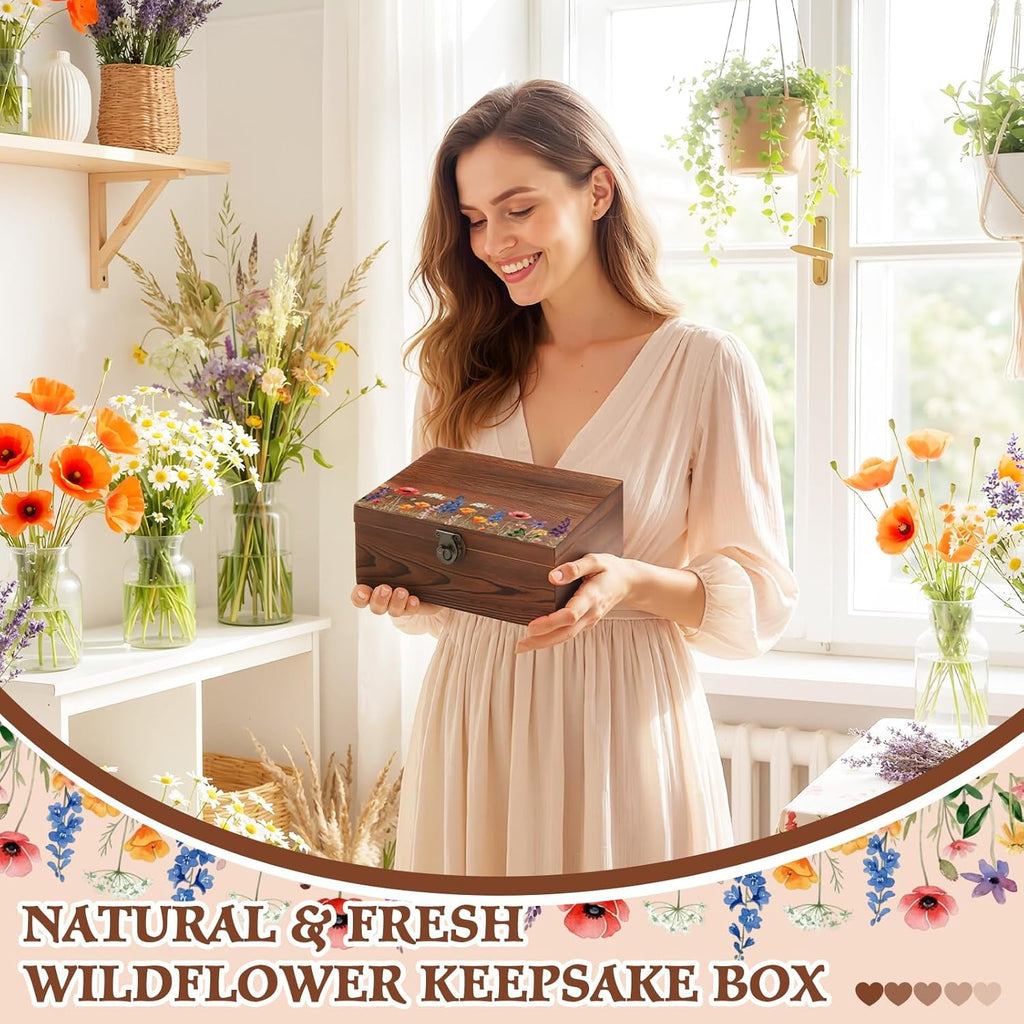 Wedding Wooden Keepsake Box, Flower, Brown, 11.02 x 8.86 x 4.92 Inches