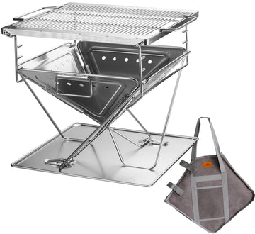 Campingmoon BBQ Grill Fire Pit Foldable Stainless Steel - Large