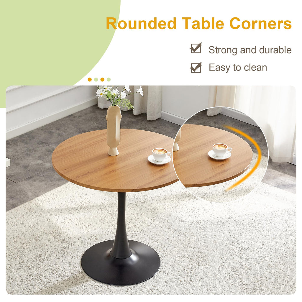 Wood Round Dining Table for Small Space, 32" Tulip Tables with Metal Pedestal Base, Bistro Table for 2/3/4 People