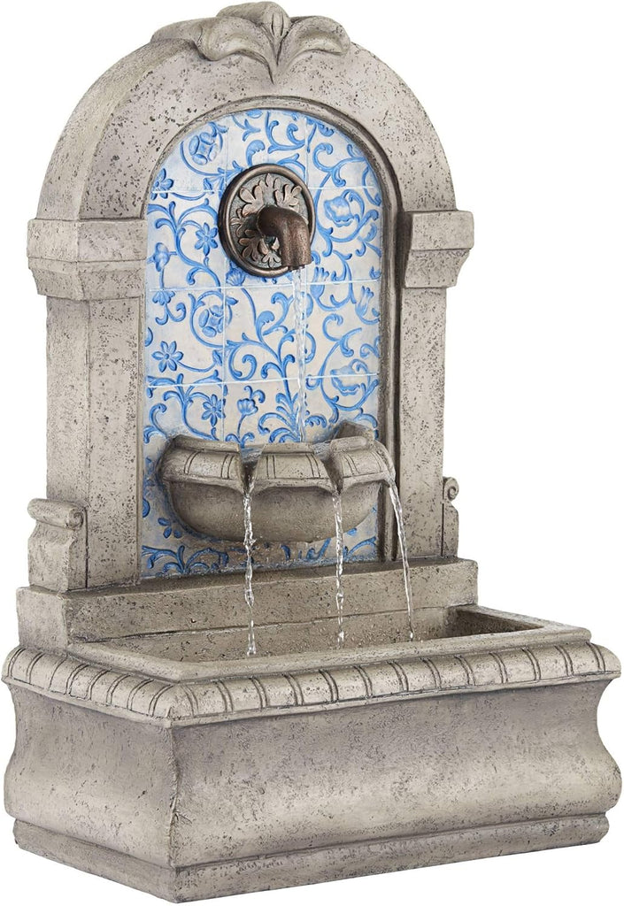 Manhasset 30 1/4" High Large Italian Outdoor Decor Blue Faux Stone Floor Fountain Standing Waterfall Tiered Cascading