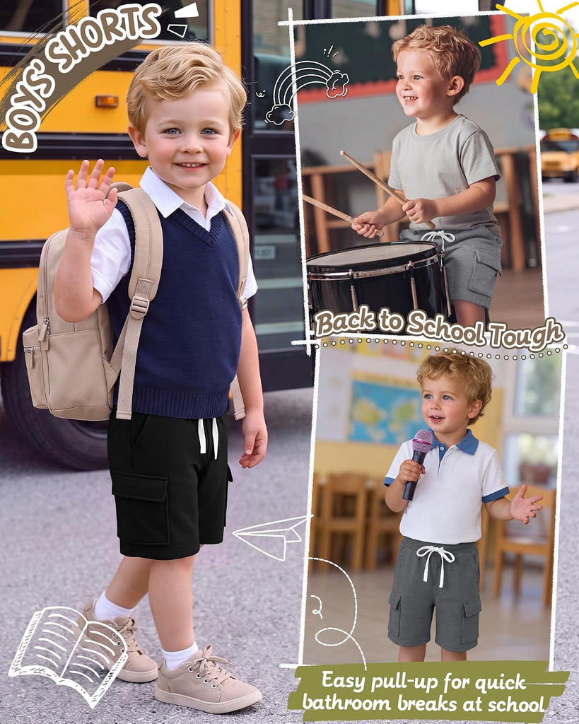 4 Pack Toddler Boys Pull-On Cargo Athletic Shorts