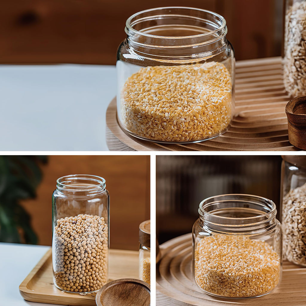 3 Pack 40 fl oz/1200 ml Clear Glass Storage Canister with Airtight Wooden Screw On Lid, Large Tall Decorative Glass