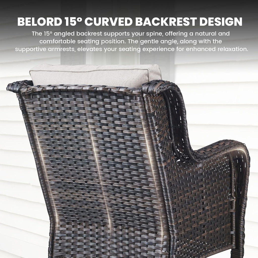 Belord High Back Patio Chairs Set of 2 - Brown Wicker Outdoor Seating