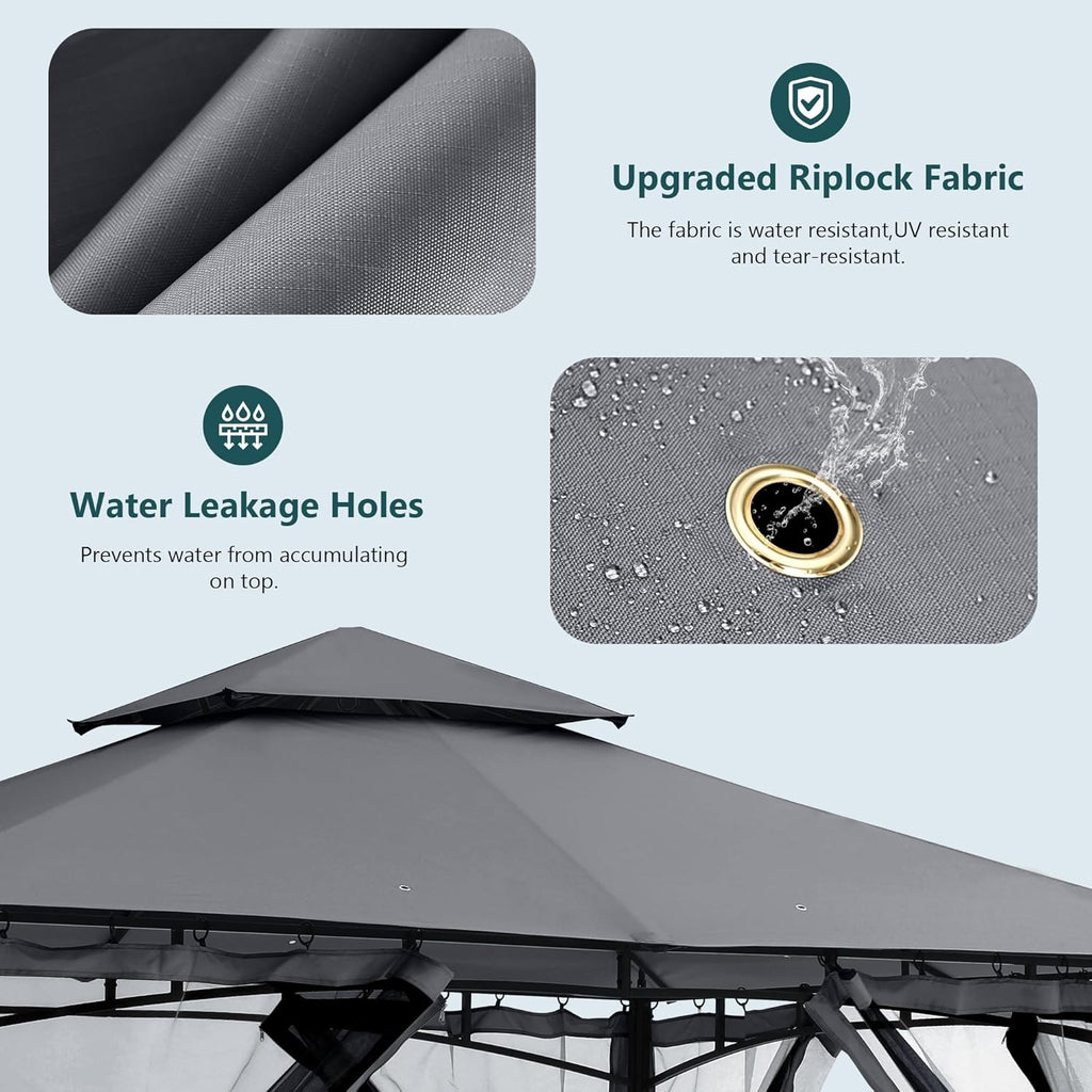 Heavy Duty Easy Fixed Steel Frame Patio Gazebo with Fade-Resistant Canopy & Rust-Resistant Frame, 10x12 ft, Dark Gray