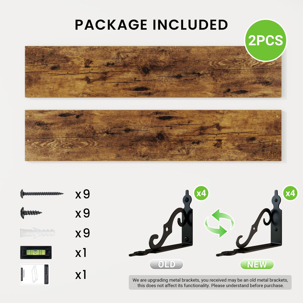 Floating Shelves for Wall Decor, 39.4W x 8D Shelves Set of 2, 8 Inch Deep Rustic Wood Shelves Wall Mounted with