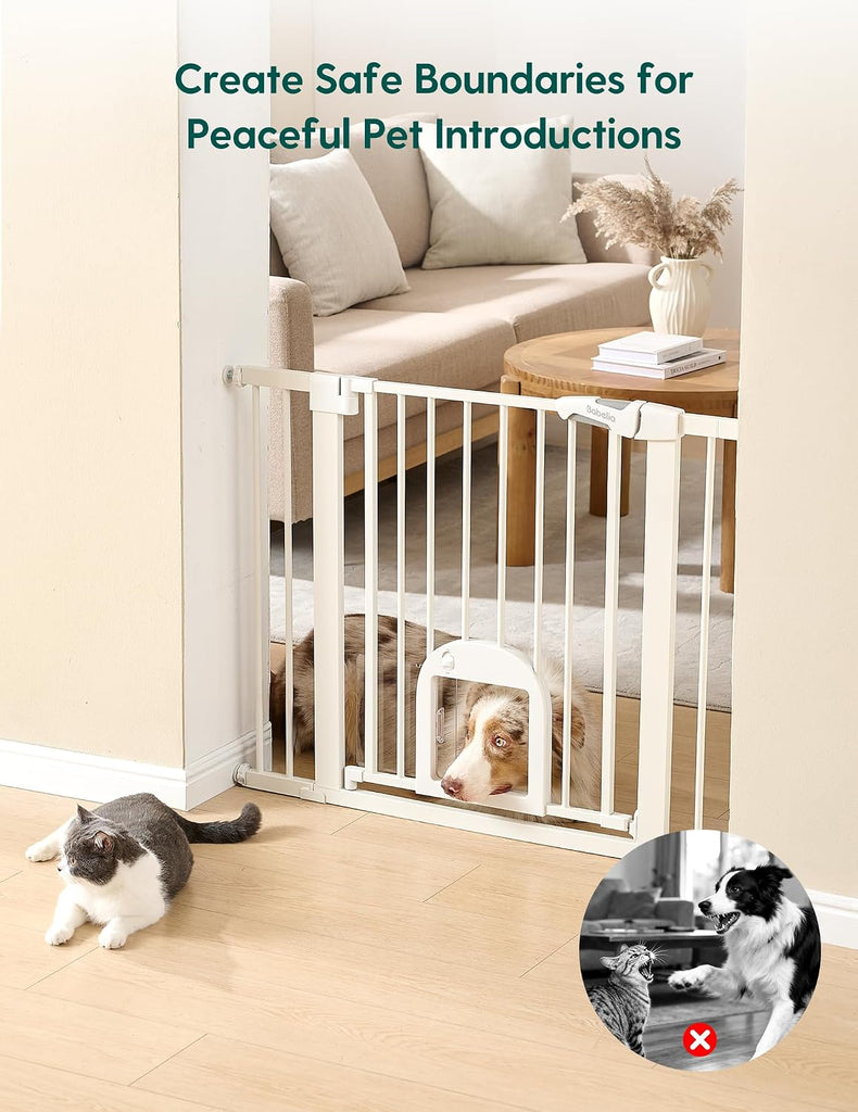 Dog Gate with Adjustable Cat Door, CatPrivilege III, 29-43", White