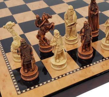 Antique Ivory & Brown Norse Viking Chess Set with 18 inch Walnut Color Board