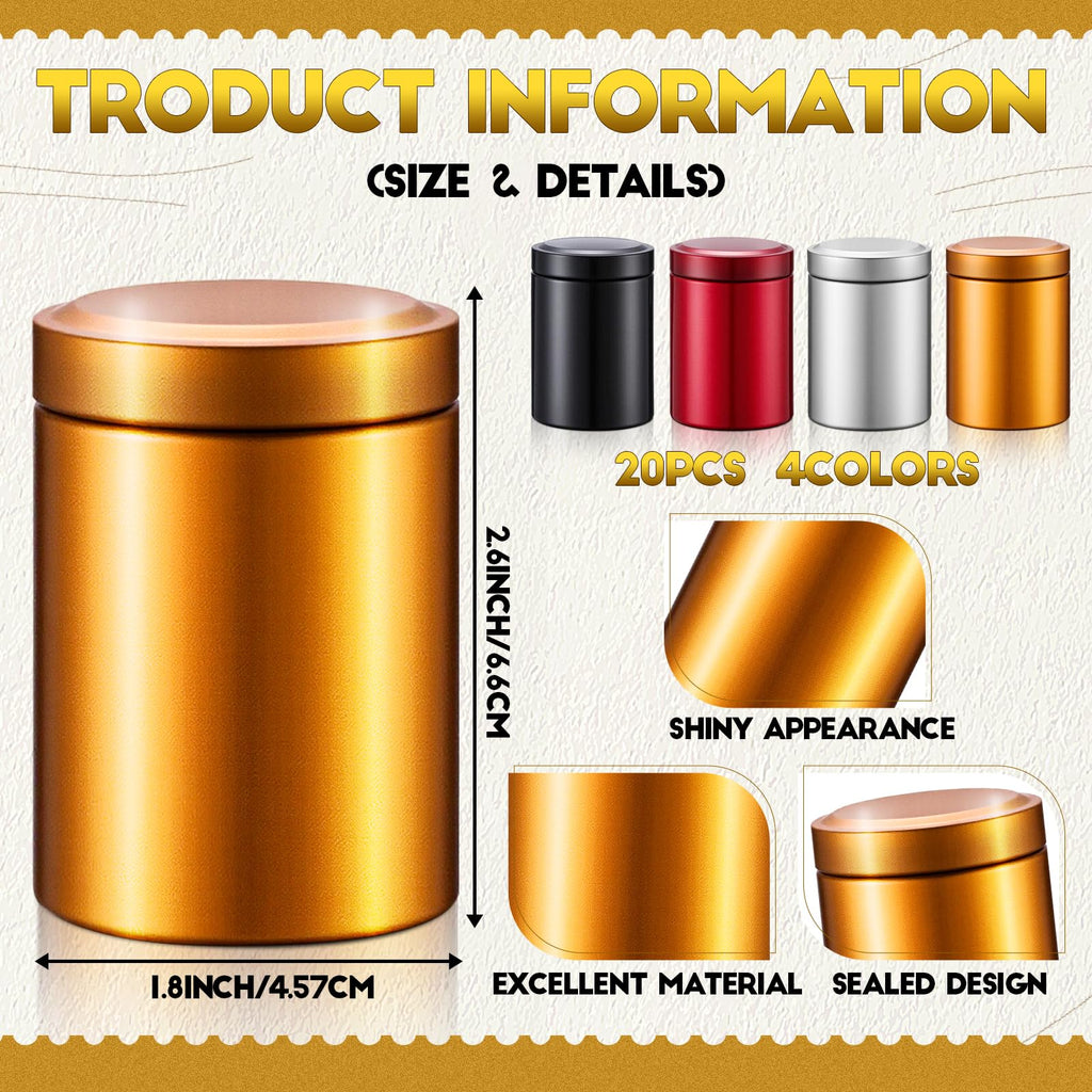 20 Pcs Mini Tea Tin Canister, Dark Red, Black, Silver, Gold