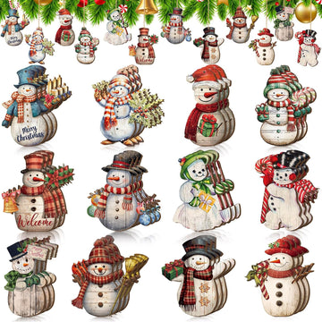 Christmas Tree Ornaments Snowman Christmas Decor, Rustic - Set of 36