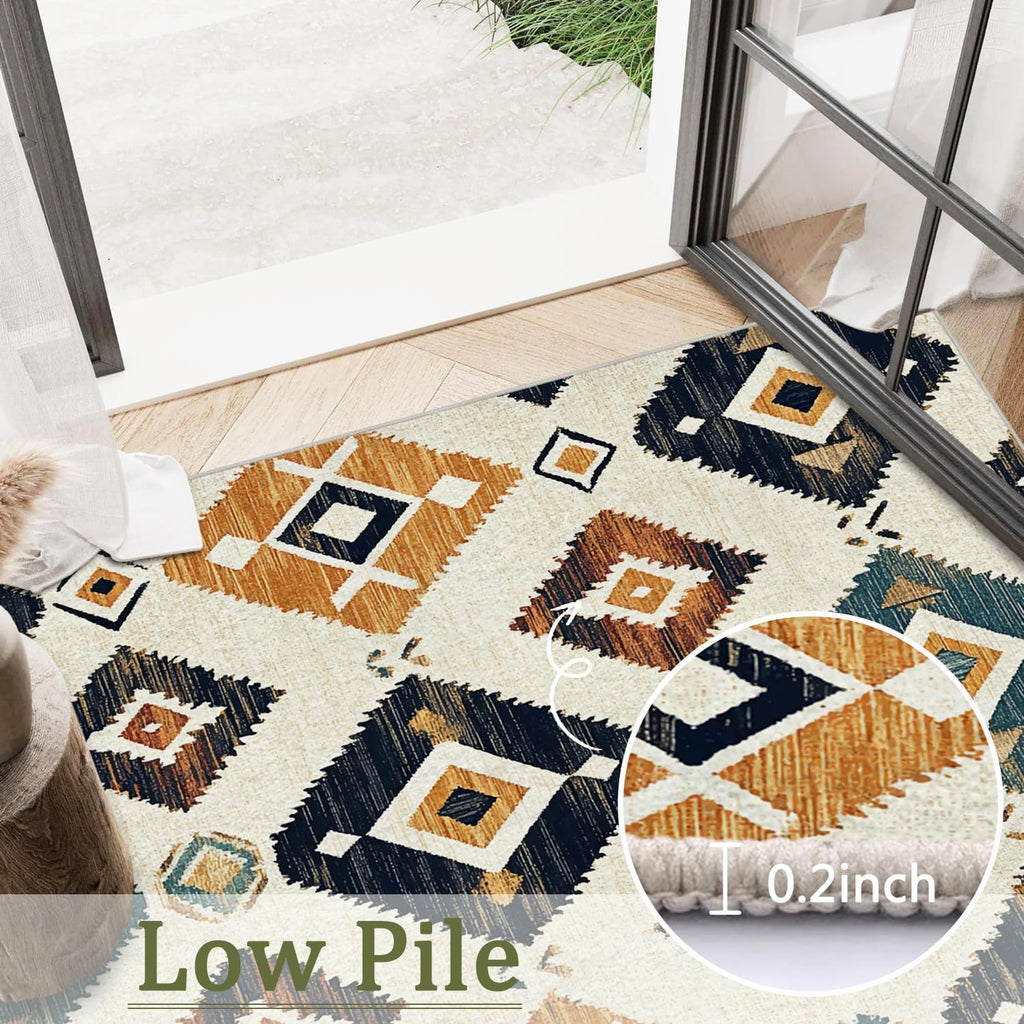 9x12 Western Aztec Rug Southwestern Tribal Navajo Black Beige Tan Area Rug Non Slip Low Pile Thin Large Carpet