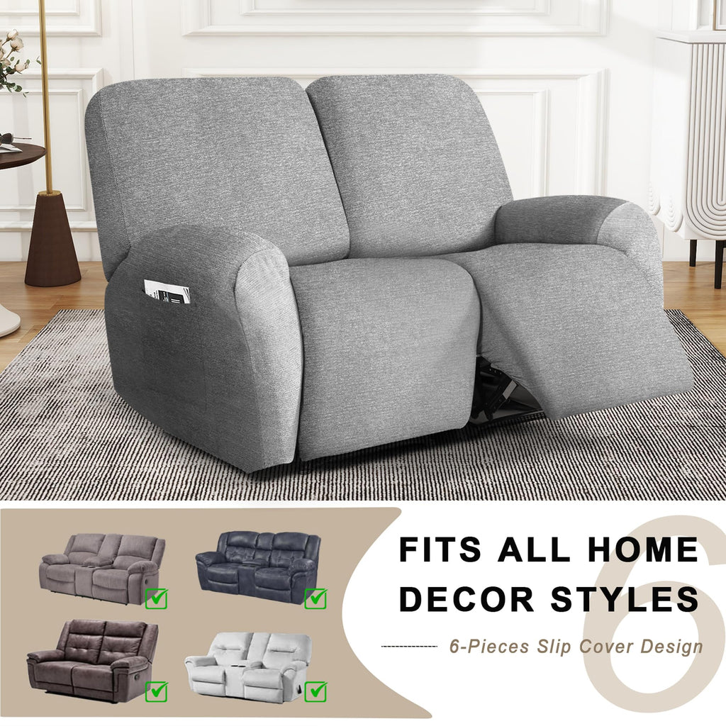 2 seat Recliner Chair Covers 6 Piece Stretch Chair Covers Recliner Slipcovers Couch Furniture Protector with Stripe