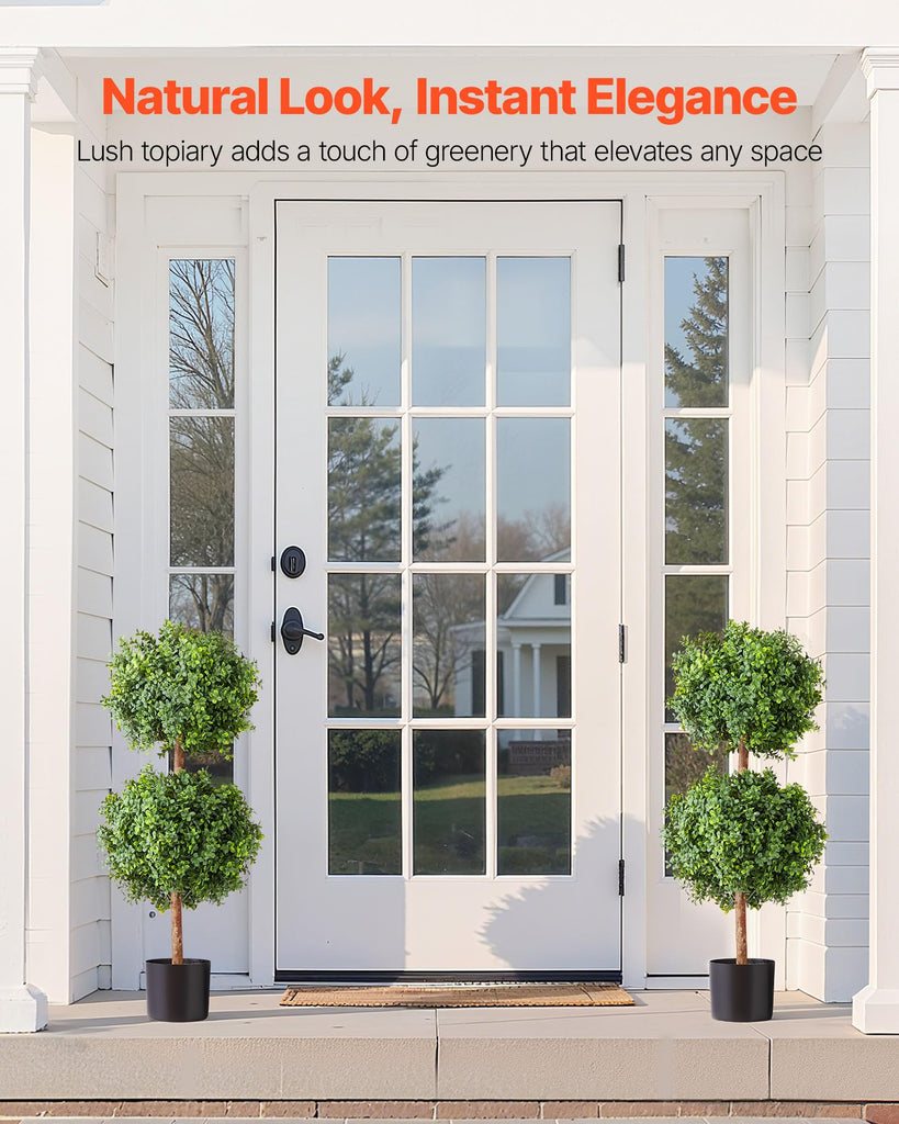 Artificial Topiary Boxwood Double Ball, 2 Set 36 inch Faux Boxwood Plant Balls, Fake Silk Tree Look Real, Easy