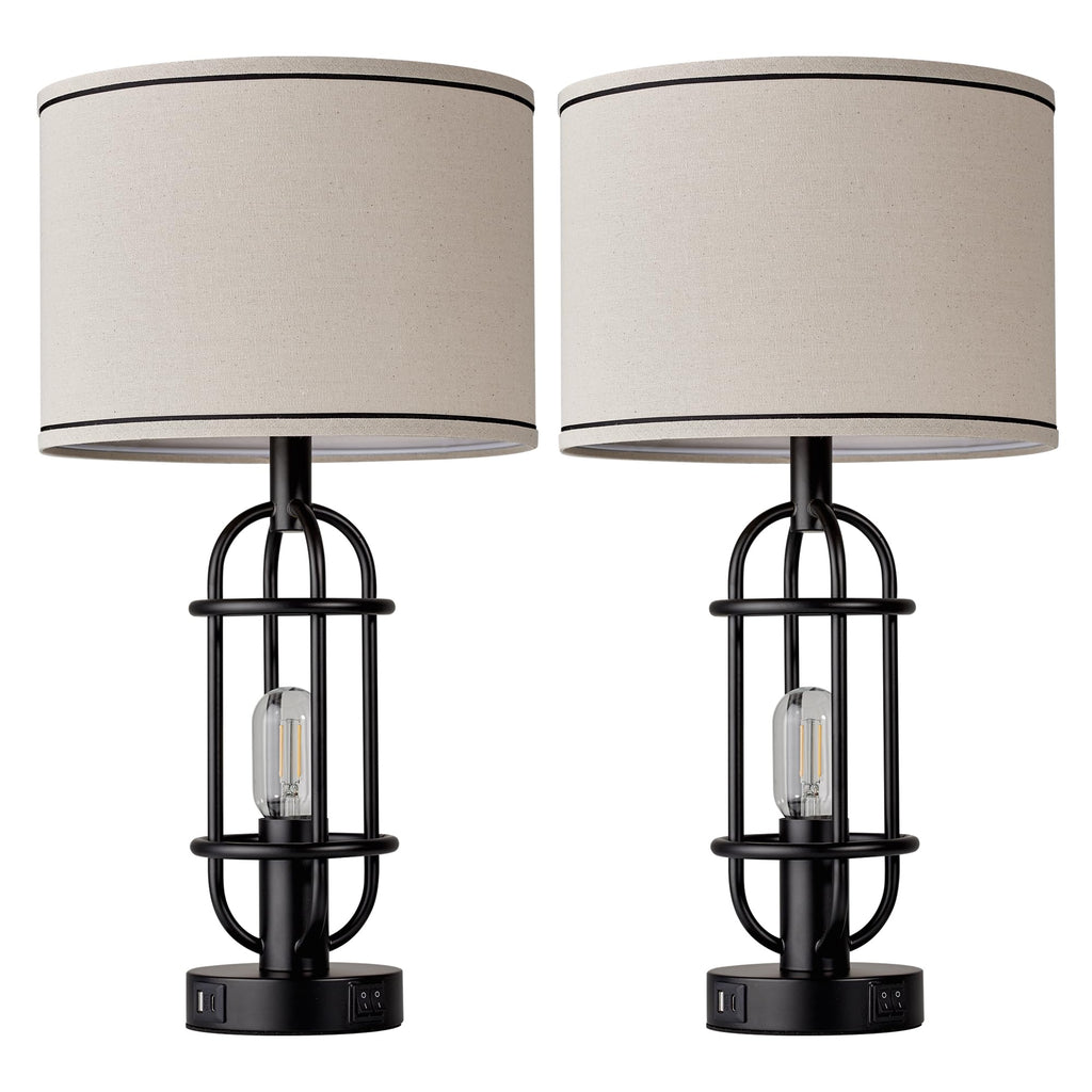 22.3" Farmhouse Table Lamps Set of 2, Black