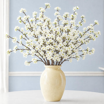 Cherry Blossom Branches, 8Pcs Long Stems White Fake Flowers