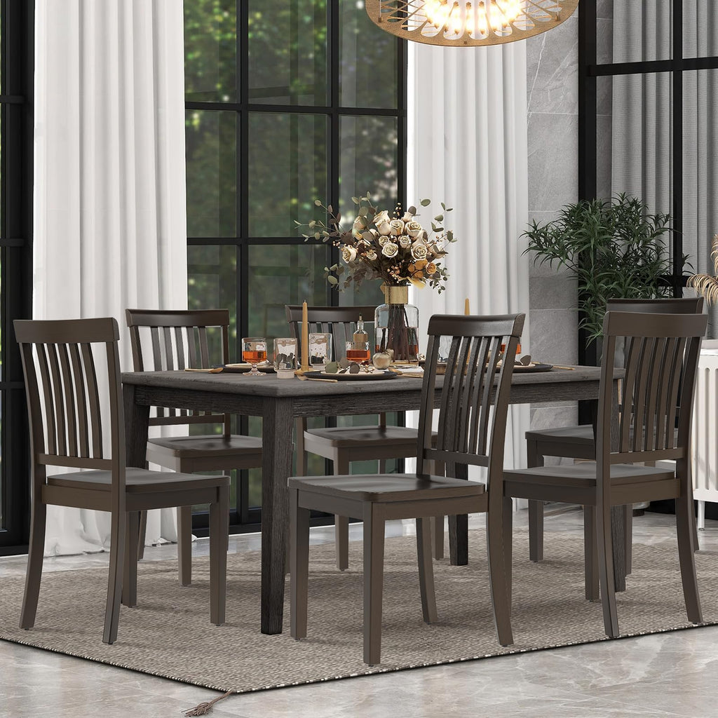 Wooden Dining Room Chairs Set of 2, Spindle High Back Windsor Kitchen Side Chair, Farmhouse Dining Chairs, Dark Brown