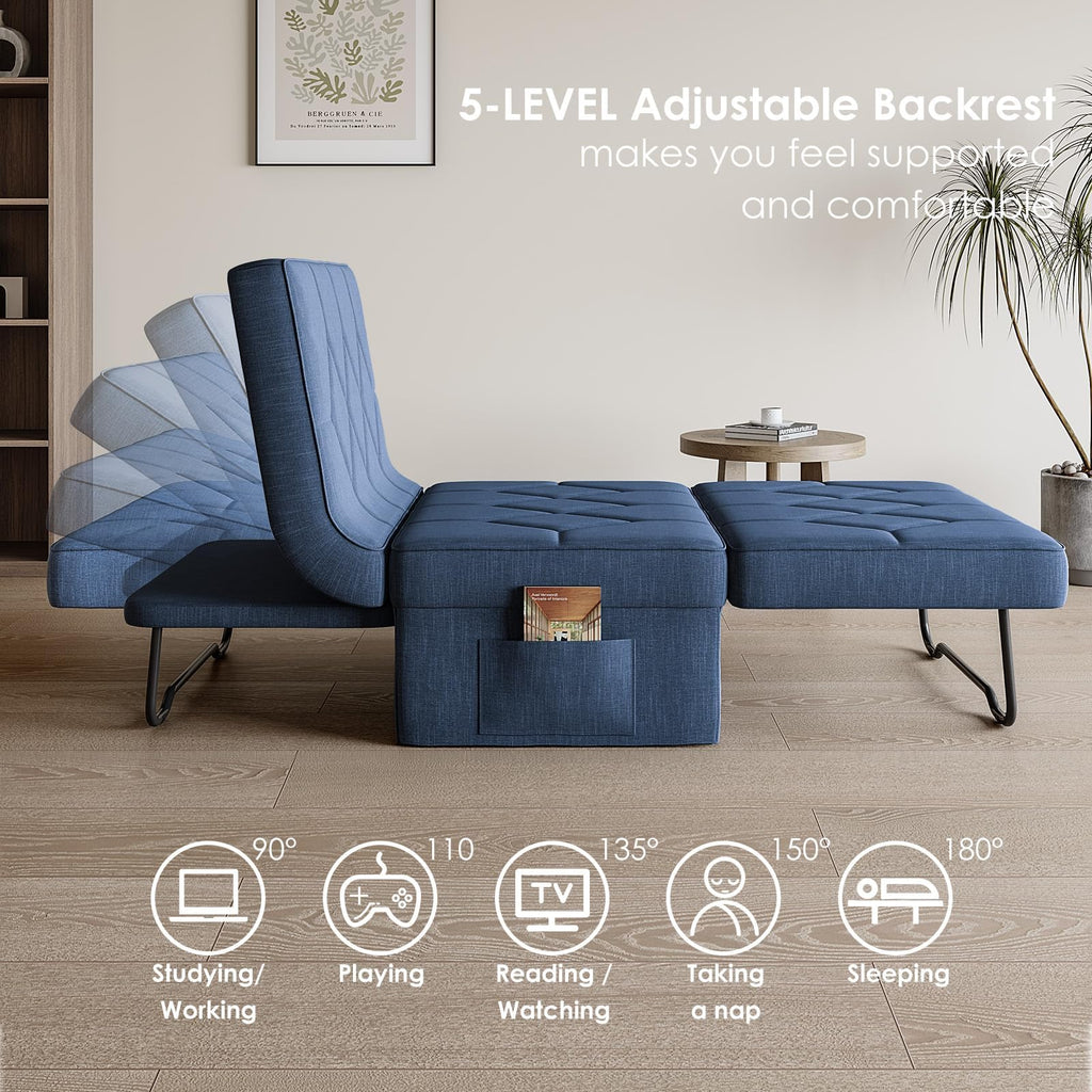 Ottoman Bed Sleeper, 28" Convertible Sleeper Chair Bed, Navy Blue