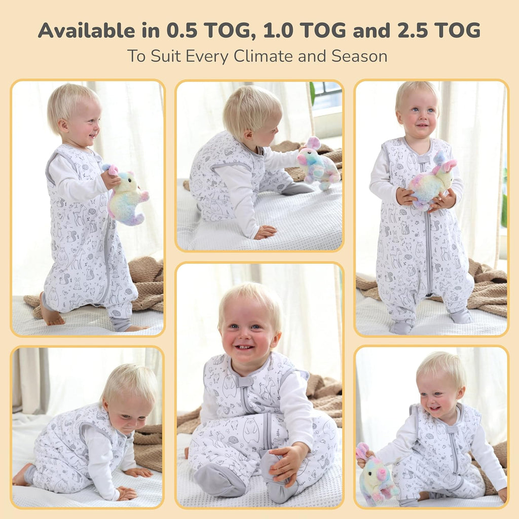 Organic Cotton Toddler Sleep Sack with Feet 1.0 TOG Wearable Blanket Pack