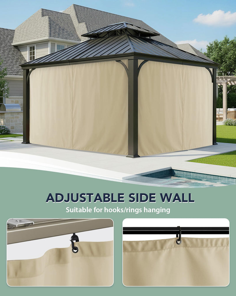 Patio Curtains Outdoor Waterproof with Zipper, 4-Panel, Cream