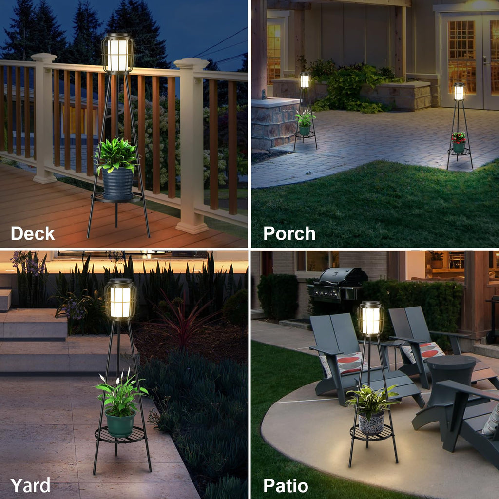 2 Pack Solar Lights with Plant Stand, Outdoor Floor Lamps, Waterproof Solar Powered Floor Lamps Deck Porch Yard